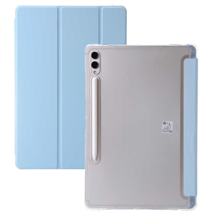 

For Samsung Galaxy Tab S9 3-Fold Clear Acrylic Leather Tablet Case(Ice Blue)