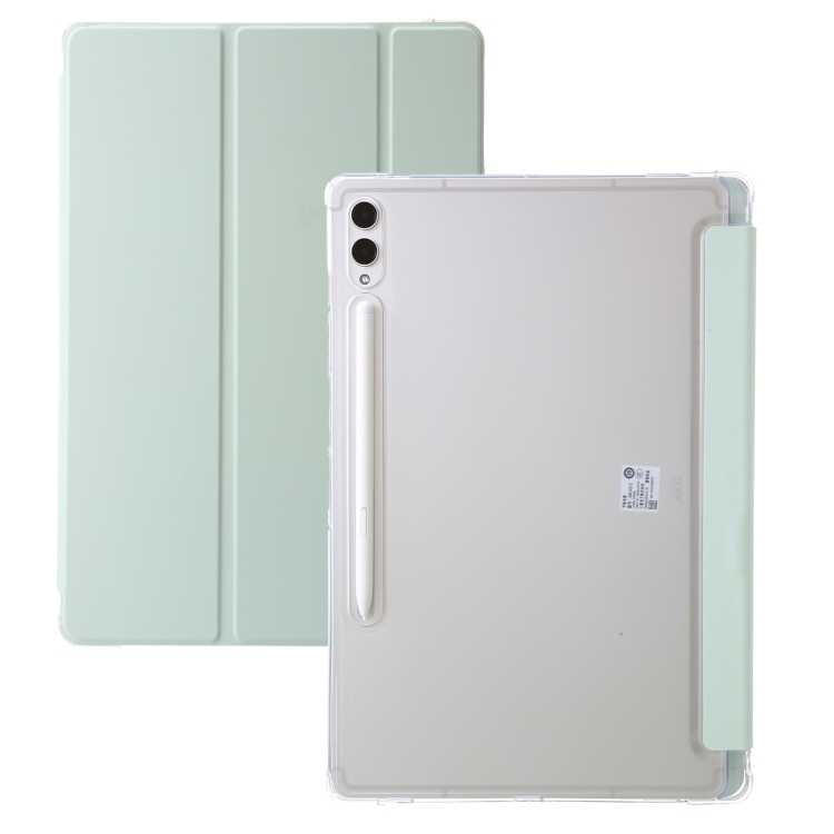 

For Samsung Galaxy Tab S9+ 3-Fold Clear Acrylic Leather Tablet Case(Green)