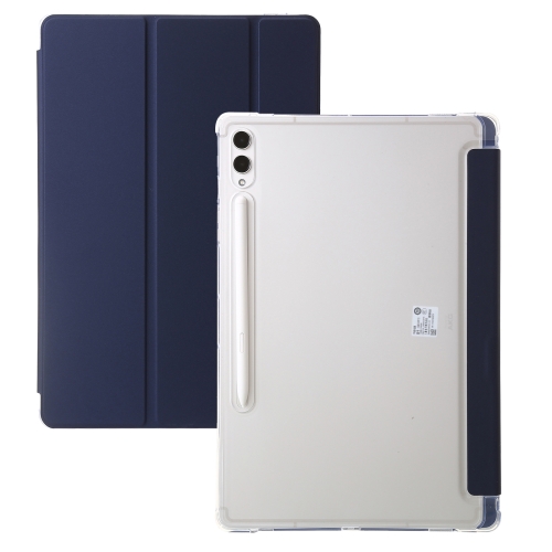 

For Samsung Galaxy Tab S9+ 3-Fold Clear Acrylic Leather Tablet Case(Dark Blue)