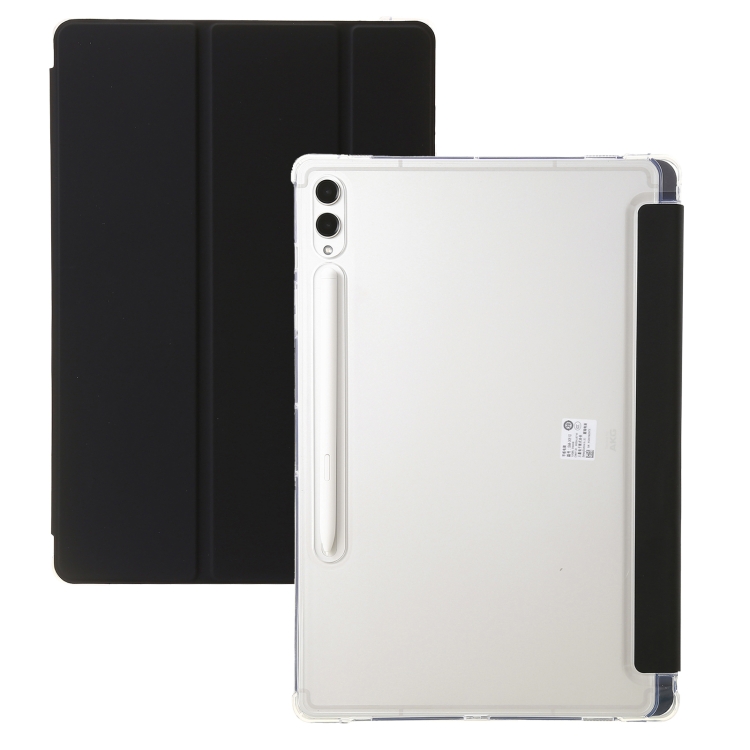 

For Samsung Galaxy Tab S9+ 3-Fold Clear Acrylic Leather Tablet Case(Black)