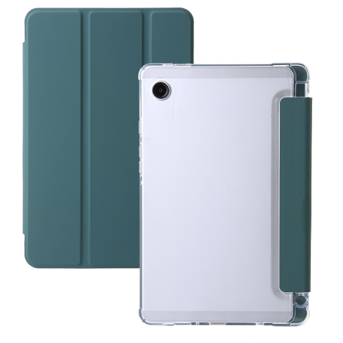 

For Samsung Galaxy Tab A9 3-Fold Clear Acrylic Leather Tablet Case(Deep Green)