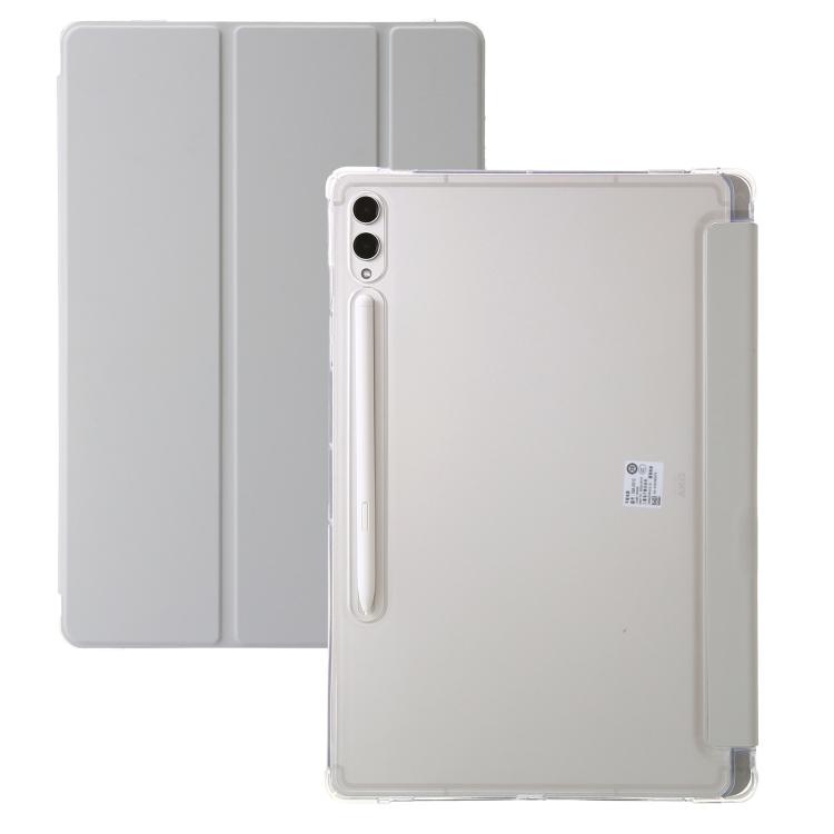 

For Samsung Galaxy Tab S10 FE+ 3-Fold Clear Acrylic Leather Tablet Case(Grey)