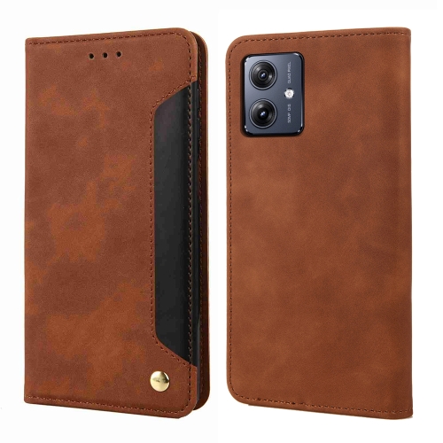 

For Motorola Moto G54 Skin Feel Splicing Leather Phone Case(Brown)