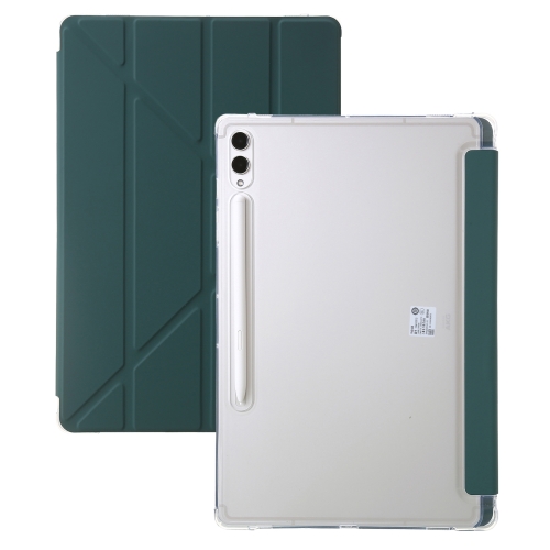 

For Samsung Galaxy Tab S9 FE Clear Acrylic Deformation Leather Tablet Case(Deep Green)