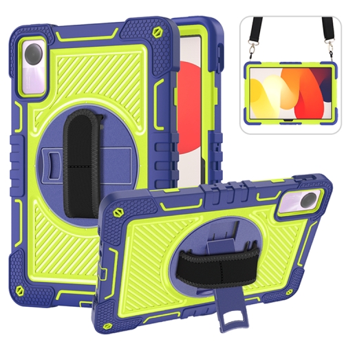 

For Xiaomi Redmi Pad SE 360 Degree Rotation PC Contrast Silicone Tablet Case(Navy Blue + Yellow Green)