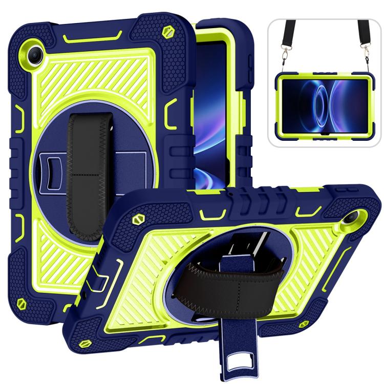 For Xiaomi Redmi Pad 2 SE 9.7 2026 360 Degree Rotation PC Contrast Silicone Tablet Case(Navy Blue + Yellow Green)