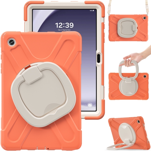 Für Samsung Galaxy Tab A9+ Silikon-Hybrid-PC-Tablet-Hülle mit Halterung und  Schultergurt (Living Coral)