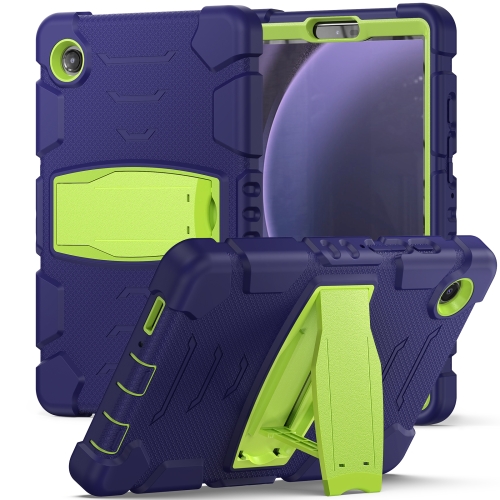 

For Samsung Galaxy Tab A9 3-Layer Protection Screen Frame + PC + Silicone Shockproof Combination Tablet Case with Holder(NavyBlue+Lime)