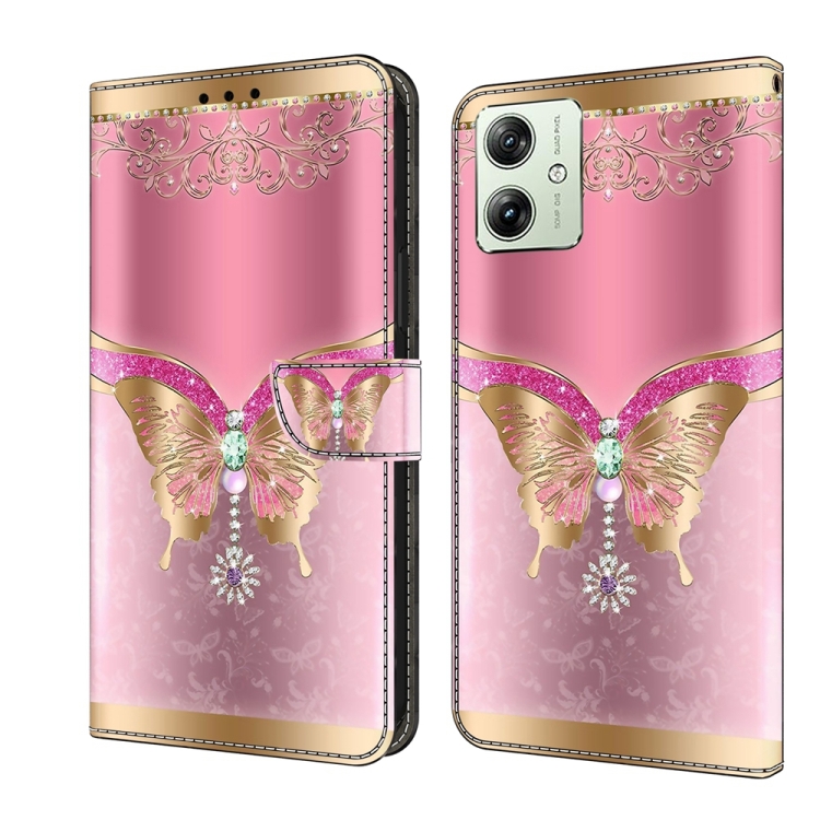 

For Motorola Moto G54 Crystal 3D Shockproof Protective Leather Phone Case(Pink Bottom Butterfly)