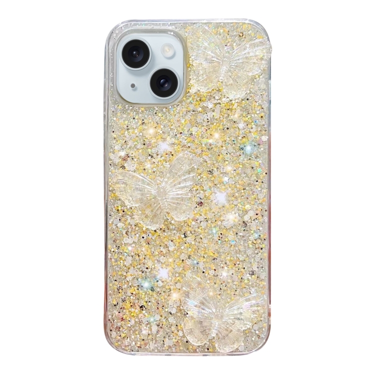 

For iPhone 13 mini Starry Sequin Crystal Butterflies Epoxy TPU Phone Case(Yellow)