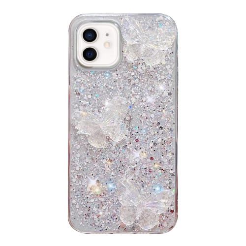 

For iPhone 11 Starry Sequin Crystal Butterflies Epoxy TPU Phone Case(Silver)