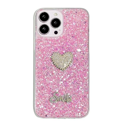 

For iPhone 15 Pro Starry Sequin Diamond Heart Epoxy TPU Phone Case(Pink)