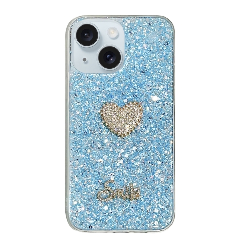 

For iPhone 15 Plus Starry Sequin Diamond Heart Epoxy TPU Phone Case(Blue)