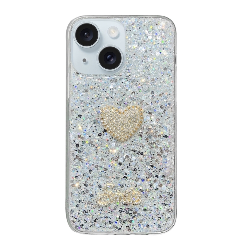 

For iPhone 15 Plus Starry Sequin Diamond Heart Epoxy TPU Phone Case(Silver)