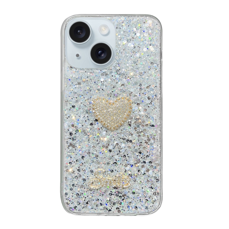 

For iPhone 14 Plus Starry Sequin Diamond Heart Epoxy TPU Phone Case(Silver)