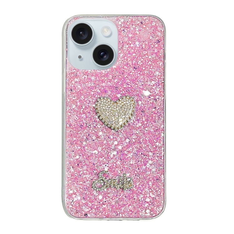 

For iPhone 14 Starry Sequin Diamond Heart Epoxy TPU Phone Case(Pink)
