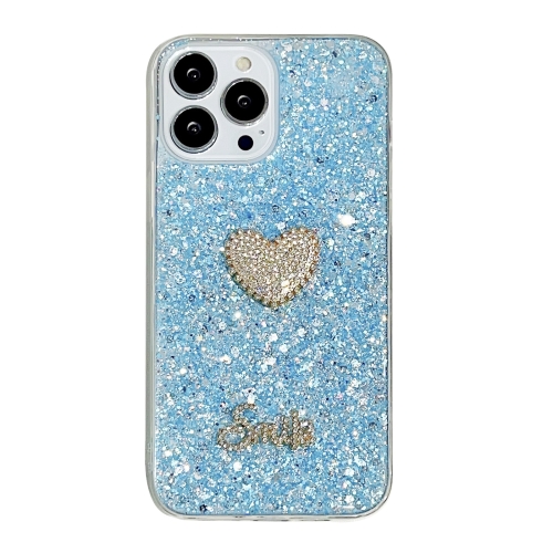 

For iPhone 14 Pro Max Starry Sequin Diamond Heart Epoxy TPU Phone Case(Blue)