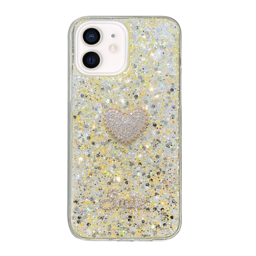 

For iPhone 12 mini Starry Sequin Diamond Heart Epoxy TPU Phone Case(Yellow)