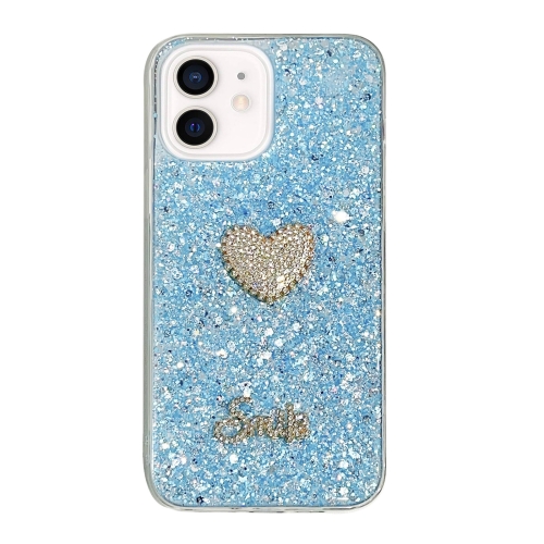 

For iPhone 12 mini Starry Sequin Diamond Heart Epoxy TPU Phone Case(Blue)