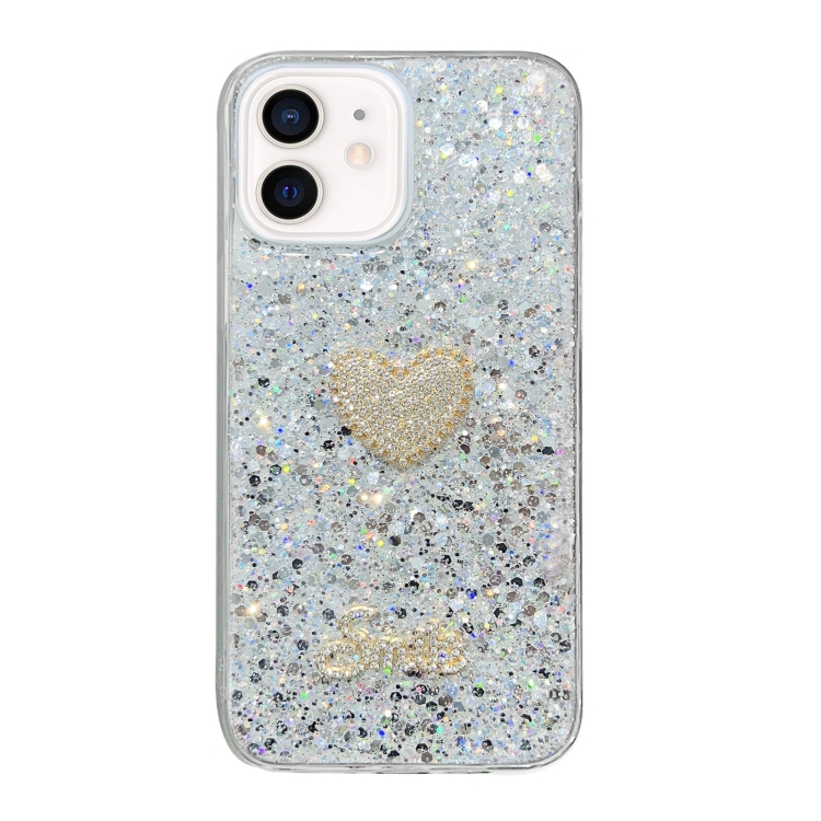

For iPhone 12 mini Starry Sequin Diamond Heart Epoxy TPU Phone Case(Silver)