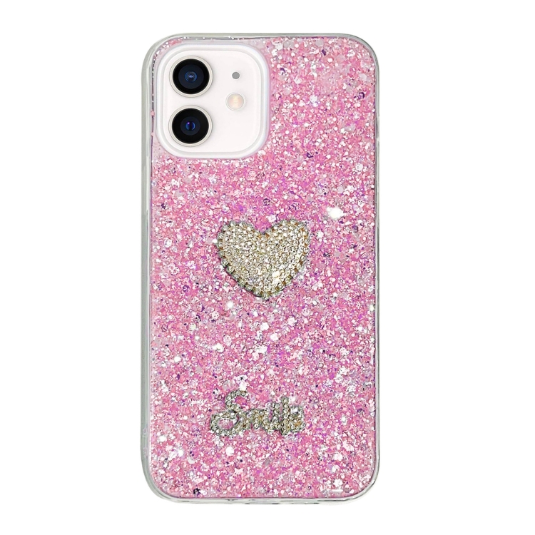 

For iPhone 12 mini Starry Sequin Diamond Heart Epoxy TPU Phone Case(Pink)