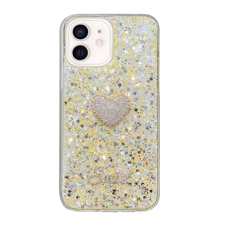 

For iPhone 11 Starry Sequin Diamond Heart Epoxy TPU Phone Case(Yellow)