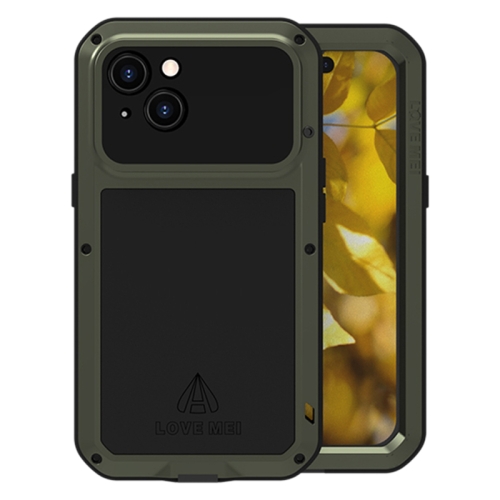 

For iPhone 15 LOVE MEI Metal Shockproof Life Waterproof Dustproof Phone Case(Army Green)
