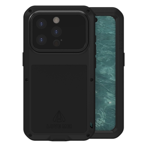 

For iPhone 15 Pro LOVE MEI Metal Shockproof Life Waterproof Dustproof Phone Case(Black)