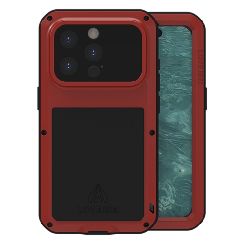 

For iPhone 15 Pro LOVE MEI Metal Shockproof Life Waterproof Dustproof Phone Case(Red)