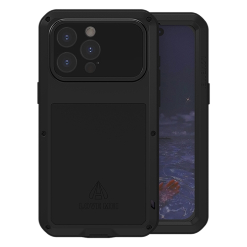 

For iPhone 15 Pro Max LOVE MEI Metal Shockproof Life Waterproof Dustproof Phone Case(Black)
