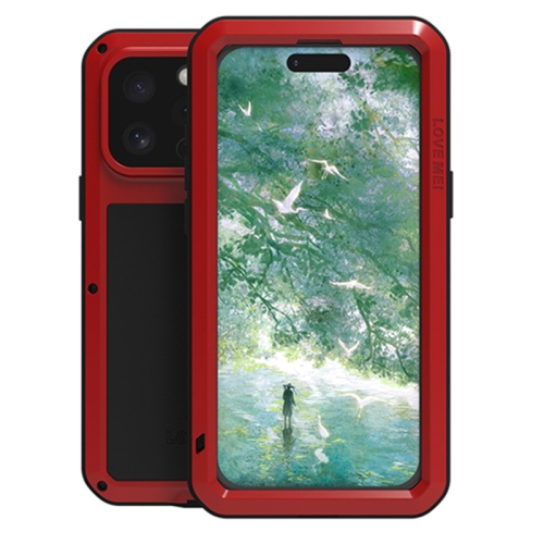 

For iPhone 16 Pro LOVE MEI Metal Shockproof Life Waterproof Dustproof Phone Case(Red)