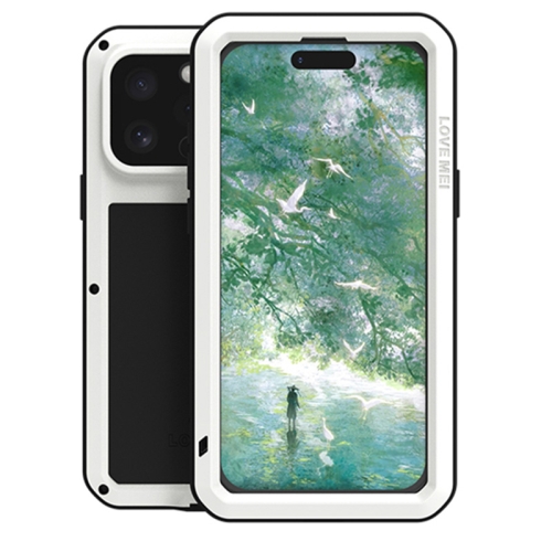 

For iPhone 16 Pro LOVE MEI Metal Shockproof Life Waterproof Dustproof Phone Case(White)