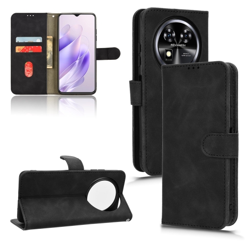 For Oukitel C37 Skin Feel Magnetic Flip Leather Phone Case(Black) for iphone 15 pro azns skin feel calf texture flip leather phone case brown