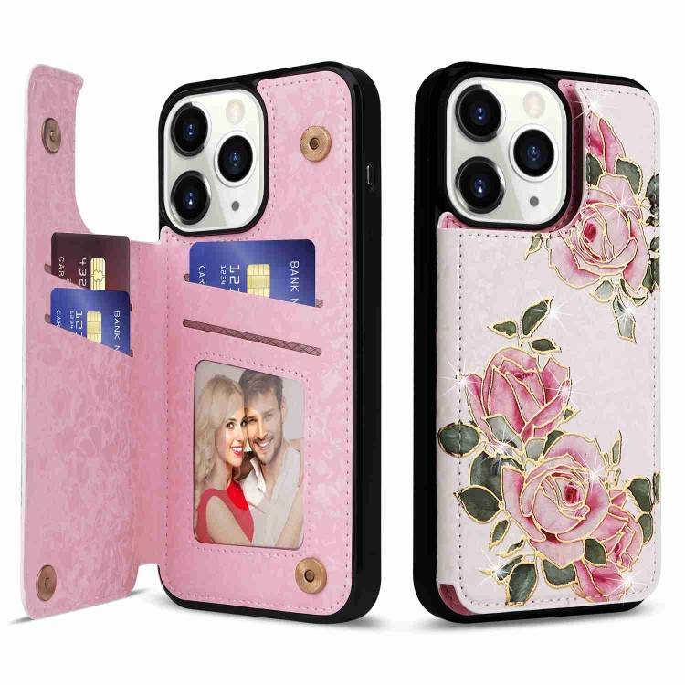 

For iPhone 11 Pro Printed Double Buckle RFID Anti-theft Phone Case(Rose)