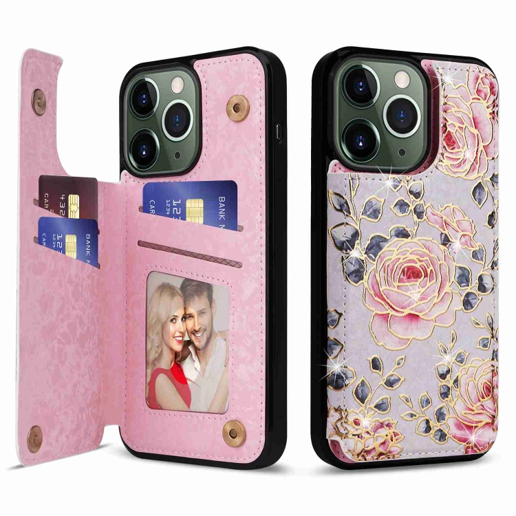 

For iPhone 11 Pro Max Printed Double Buckle RFID Anti-theft Phone Case(Pastoral Rose)