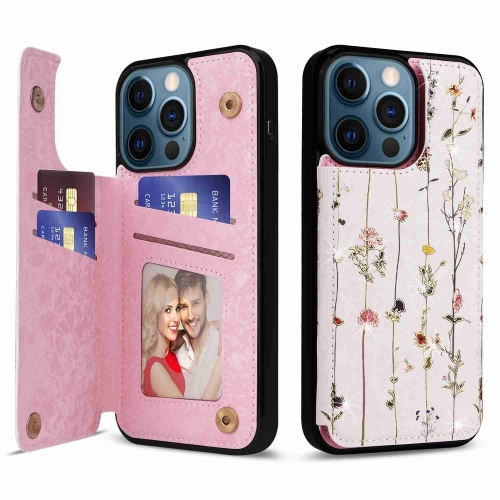 

For iPhone 12 Pro Max Printed Double Buckle RFID Anti-theft Phone Case(Dried Flower World)