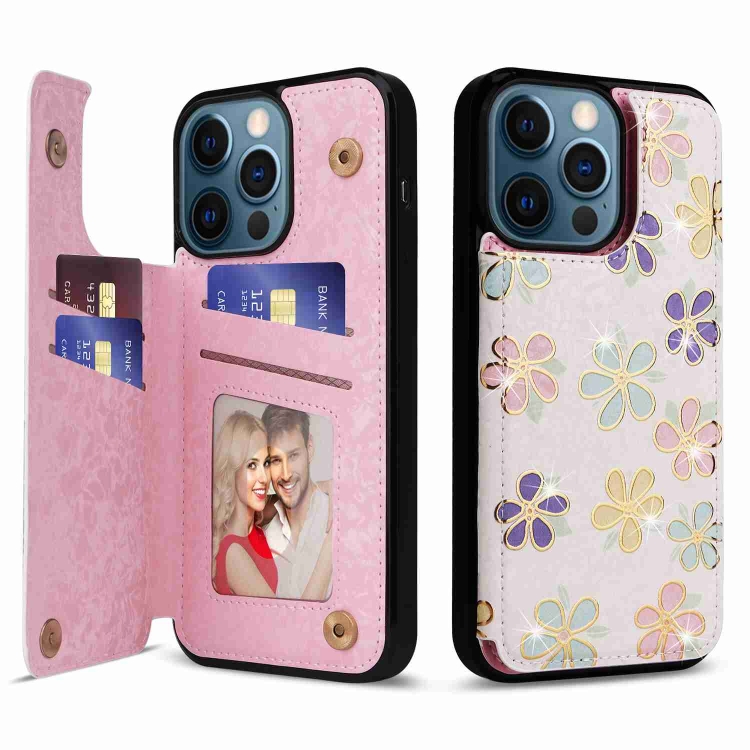 

For iPhone 12 Pro Max Printed Double Buckle RFID Anti-theft Phone Case(Blossoming Flowers)