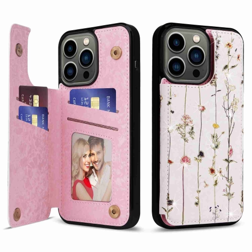 

For iPhone 13 Pro Printed Double Buckle RFID Anti-theft Phone Case(Dried Flower World)