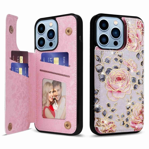 

For iPhone 13 Pro Max Printed Double Buckle RFID Anti-theft Phone Case(Pastoral Rose)