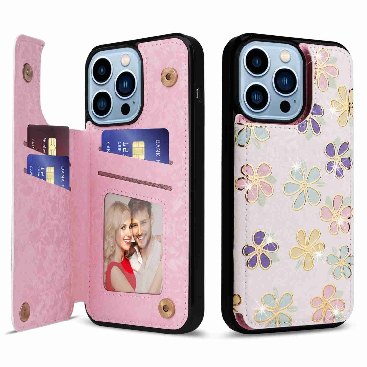 

For iPhone 13 Pro Max Printed Double Buckle RFID Anti-theft Phone Case(Blossoming Flowers)