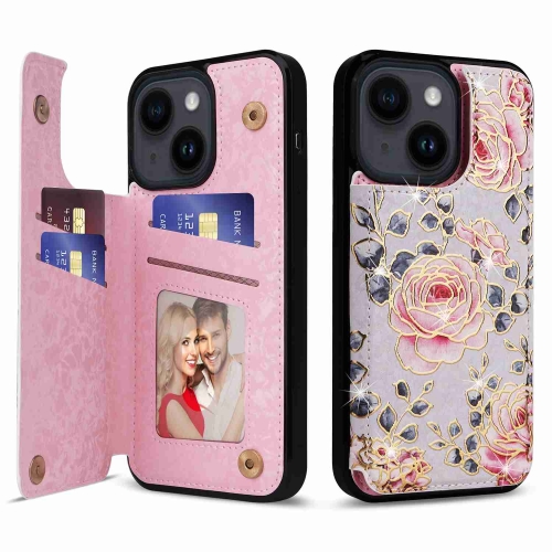 

For iPhone 14 Printed Double Buckle RFID Anti-theft Phone Case(Pastoral Rose)