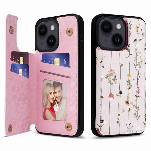 

For iPhone 14 Plus Printed Double Buckle RFID Anti-theft Phone Case(Dried Flower World)