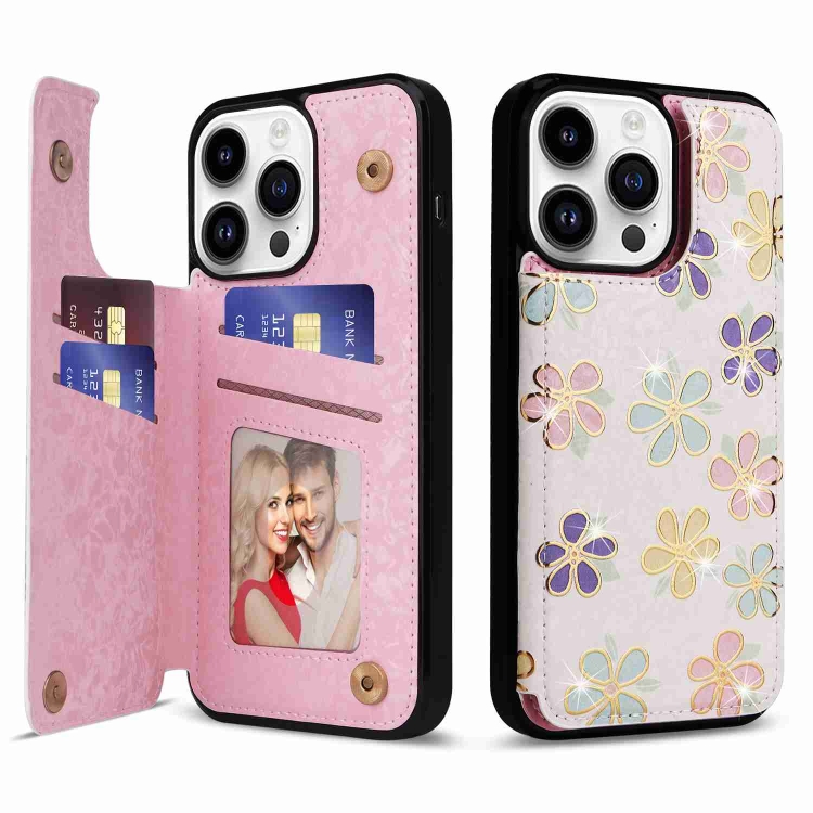 

For iPhone 14 Pro Printed Double Buckle RFID Anti-theft Phone Case(Blossoming Flowers)