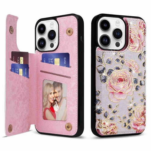 

For iPhone 14 Pro Max Printed Double Buckle RFID Anti-theft Phone Case(Pastoral Rose)