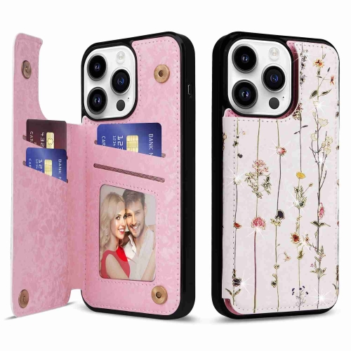 

For iPhone 14 Pro Max Printed Double Buckle RFID Anti-theft Phone Case(Dried Flower World)