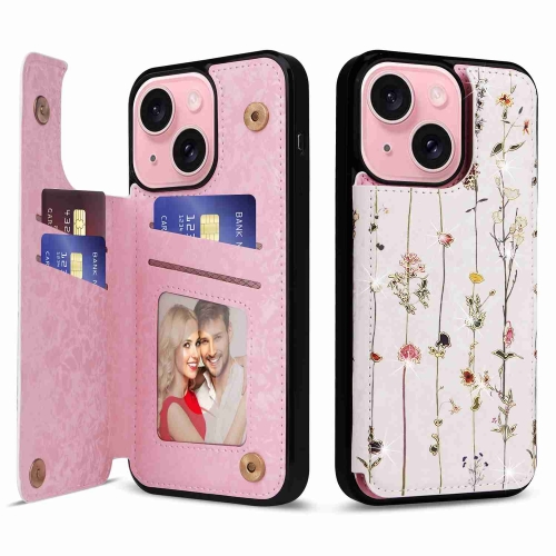 

For iPhone 15 Plus Printed Double Buckle RFID Anti-theft Phone Case(Dried Flower World)