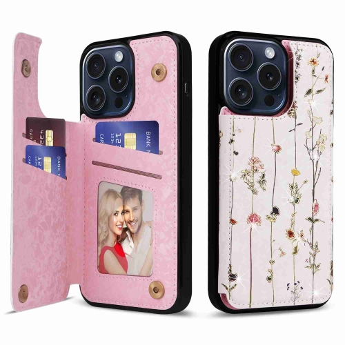 

For iPhone 15 Pro Printed Double Buckle RFID Anti-theft Phone Case(Dried Flower World)