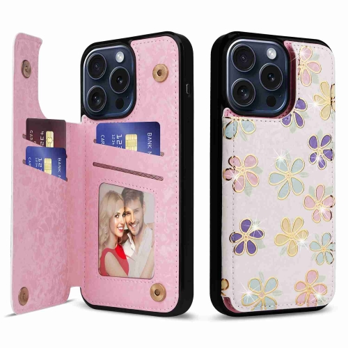 

For iPhone 15 Pro Max Printed Double Buckle RFID Anti-theft Phone Case(Blossoming Flowers)