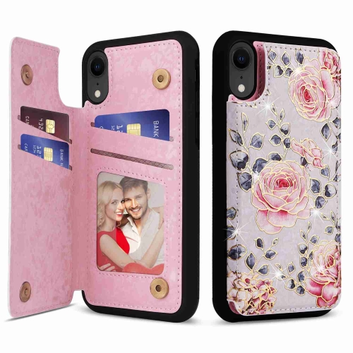 

For iPhone XR Printed Double Buckle RFID Anti-theft Phone Case(Pastoral Rose)