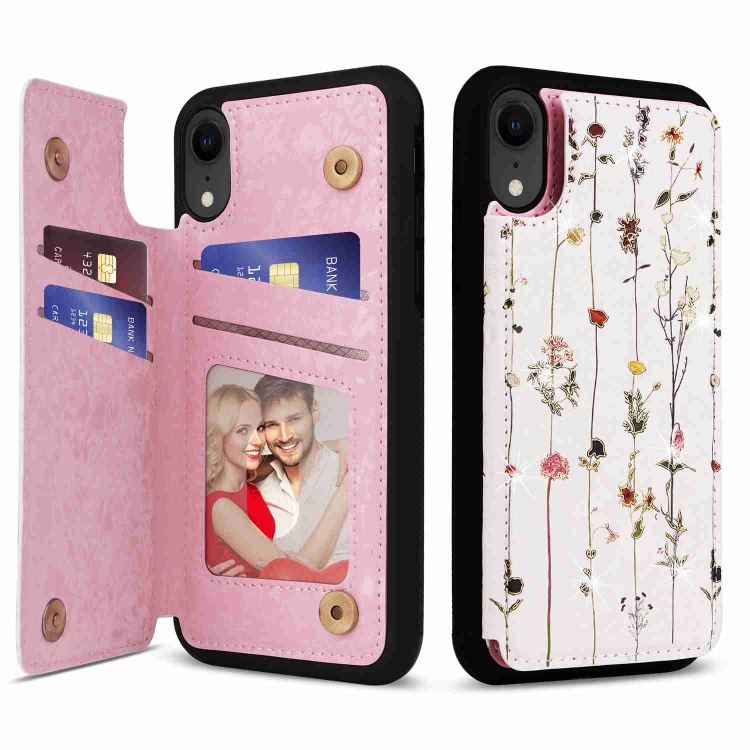 

For iPhone XR Printed Double Buckle RFID Anti-theft Phone Case(Dried Flower World)